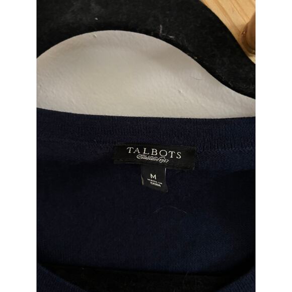 Talbots Sweater Women's Medium Navy Cardigan Button Ruffle Knit - Picture 3 of 7
